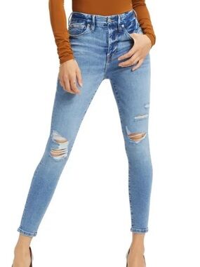 Good American Good Legs Organic Cotton Crop Skinny Jeans Indigo Distressed 00/24